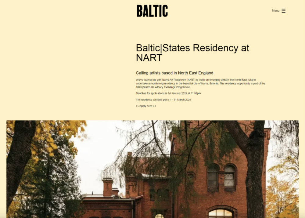 Baltic|States Artist’s Residency konkurss Kirde-Inglismaa kunstnikele